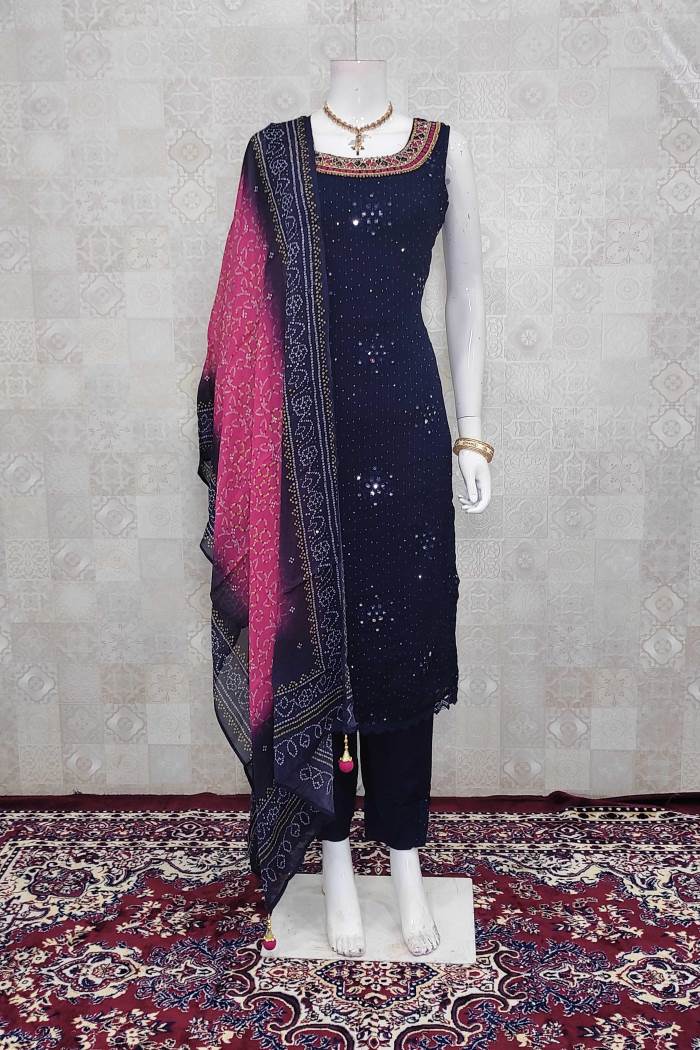 Blue Color Party Wear Designer Straight Long Suit