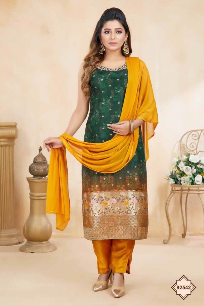 Green Color Party Wear Designer Straight Long Suit
