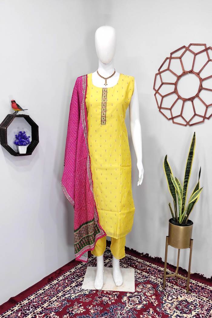 Mustard Color Party Wear Designer Straight Long Suit