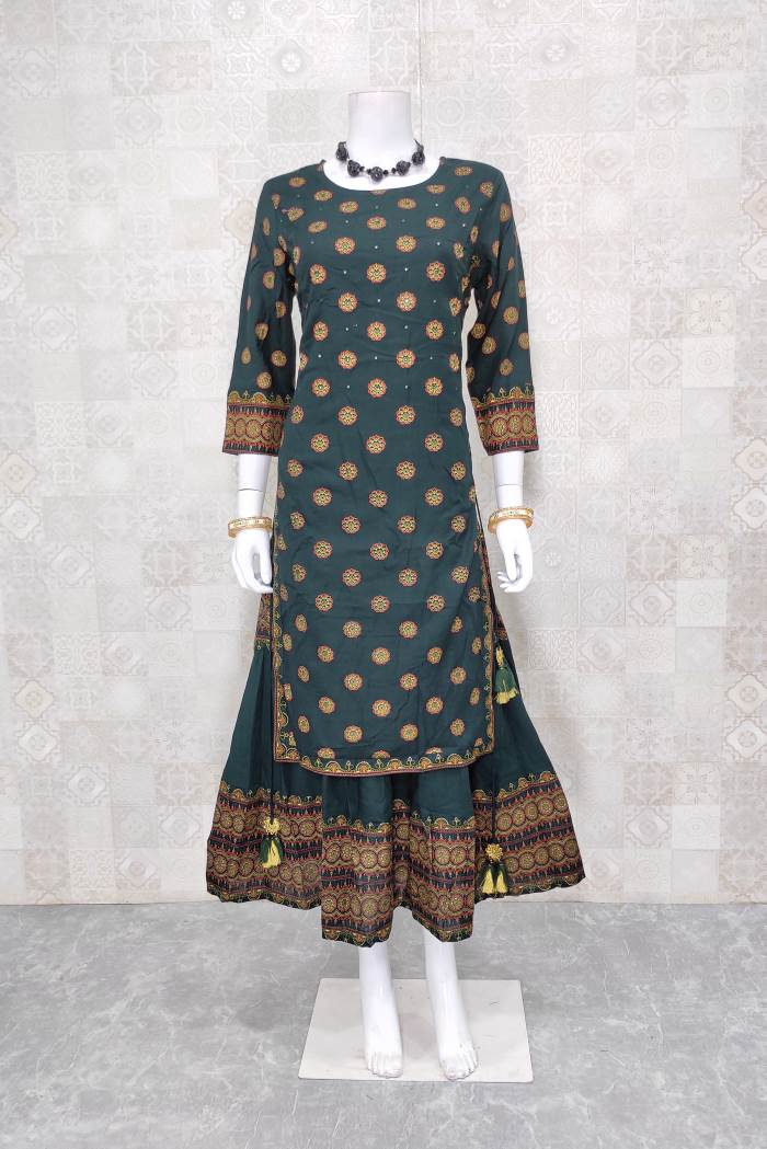 Green Color Casual Wear Gown Kurti