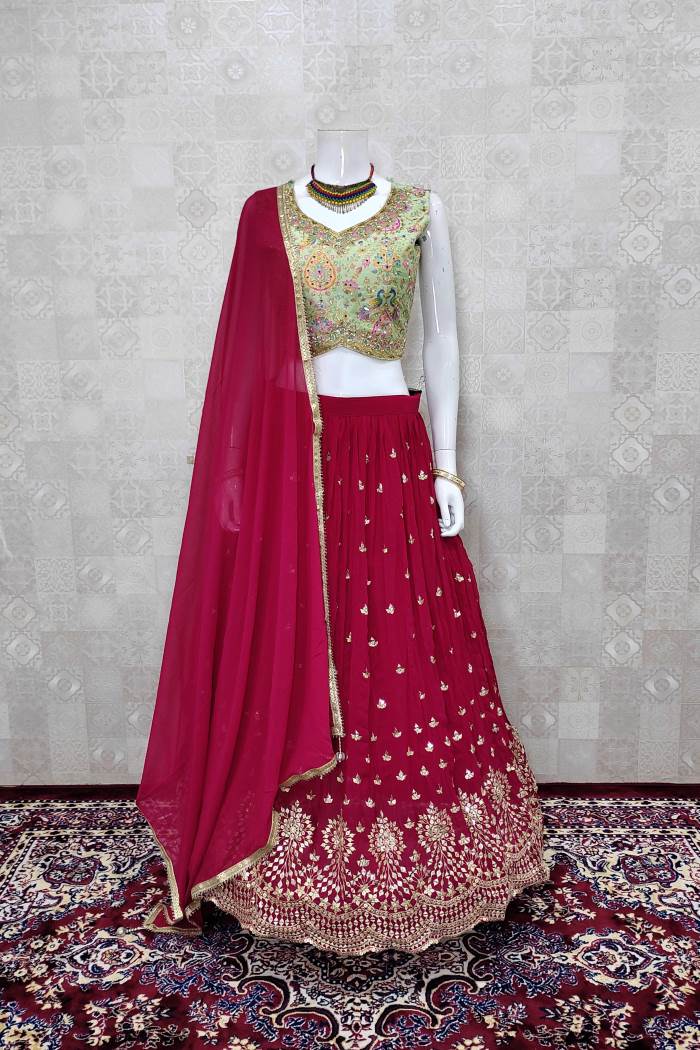 Pista and red Color Wedding Collection Lehenga Choli
