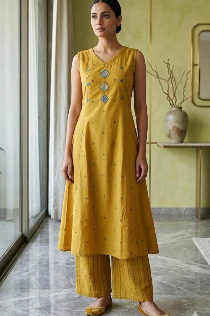 Mustard Color Casual Wear Kurti With Plazo