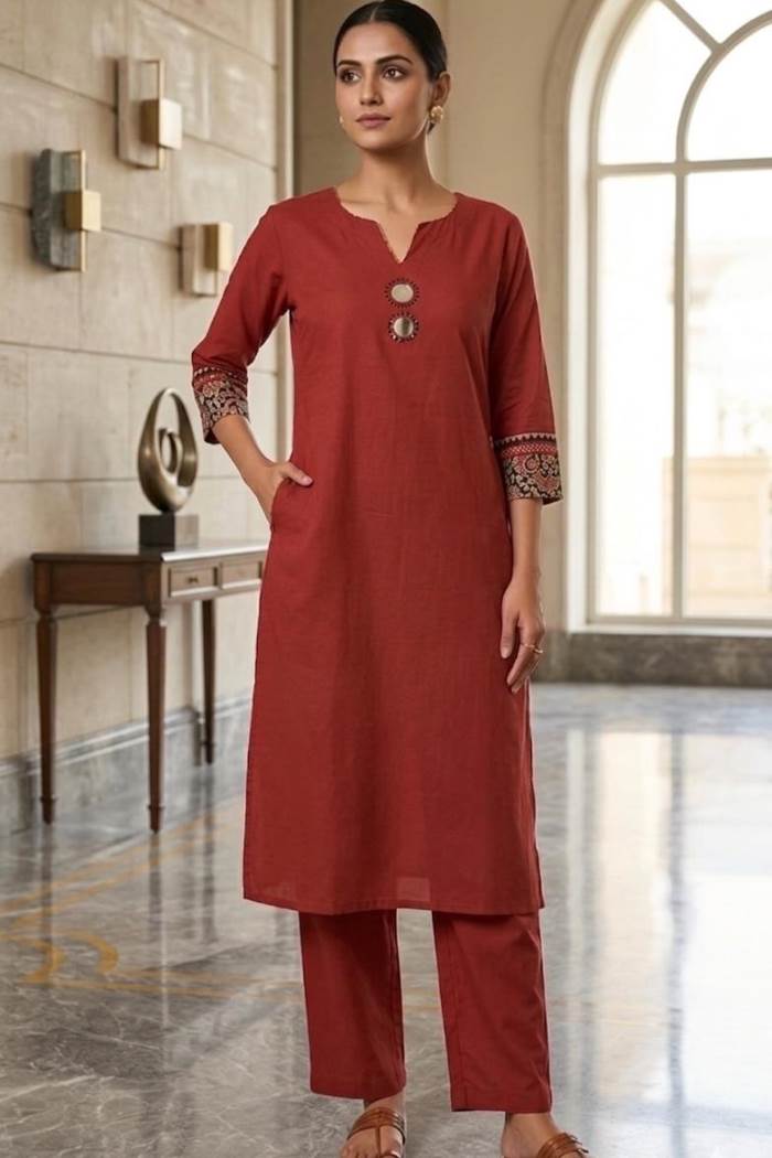 Maroon Color Casual Wear Kurti With Plazo