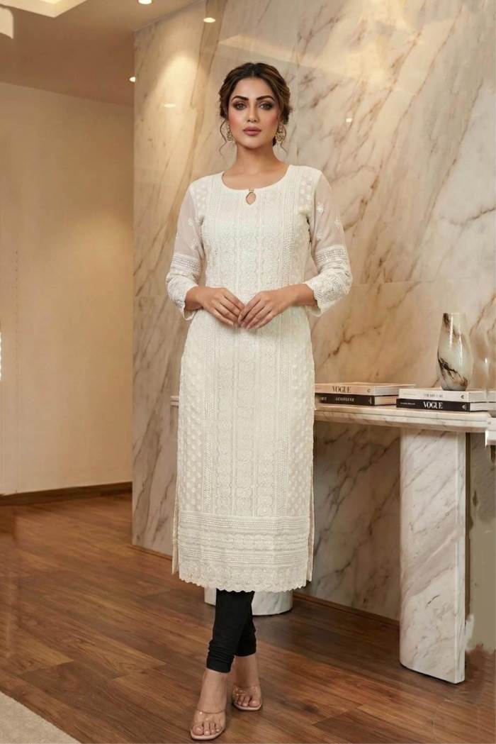 White Color Casual Wear Designer Straight Kurti