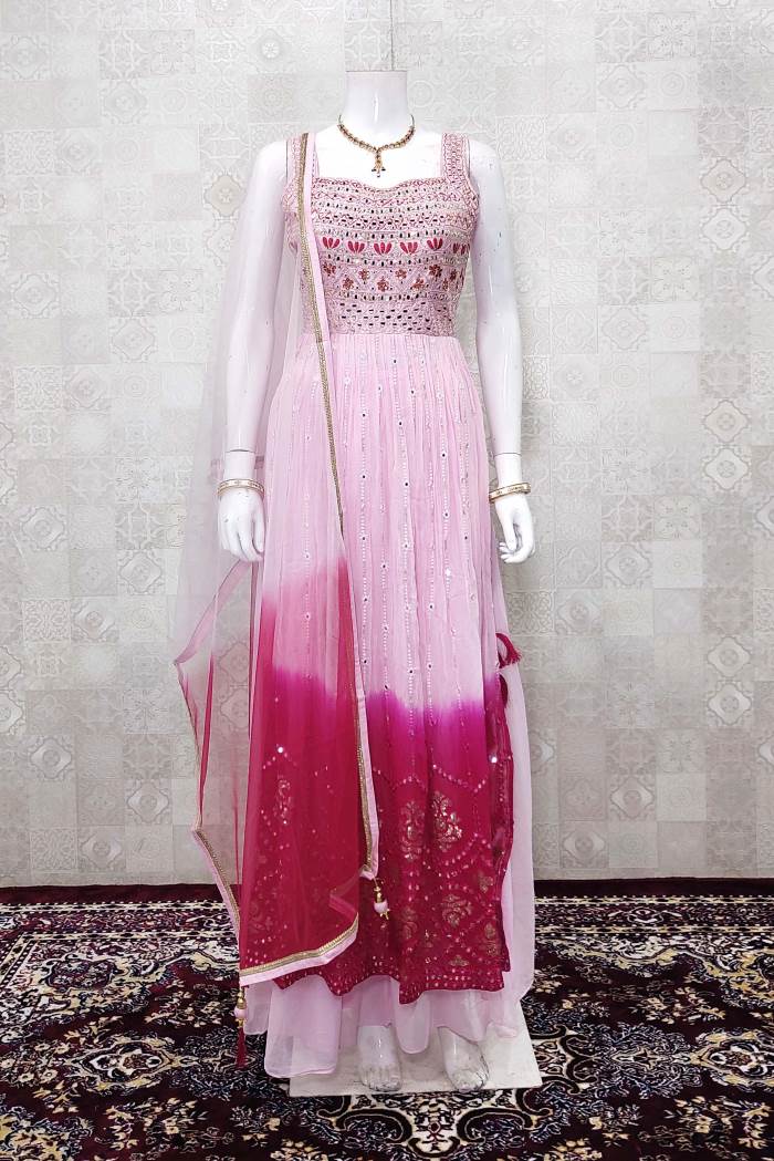 Pink Color Party Wear Designer Indo-Western Plazo Suit