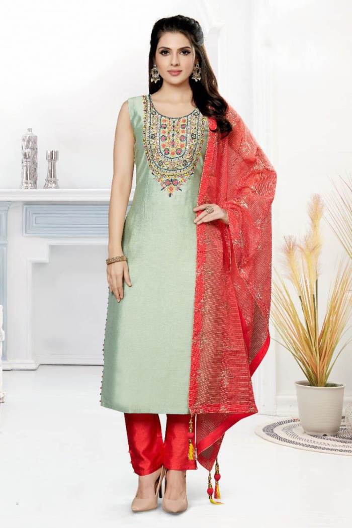 Pista Color Party Wear Designer Straight Long Suit