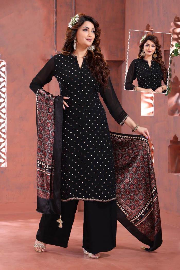 Black Color Party Wear Designer Indo-Western Plaazo Suit