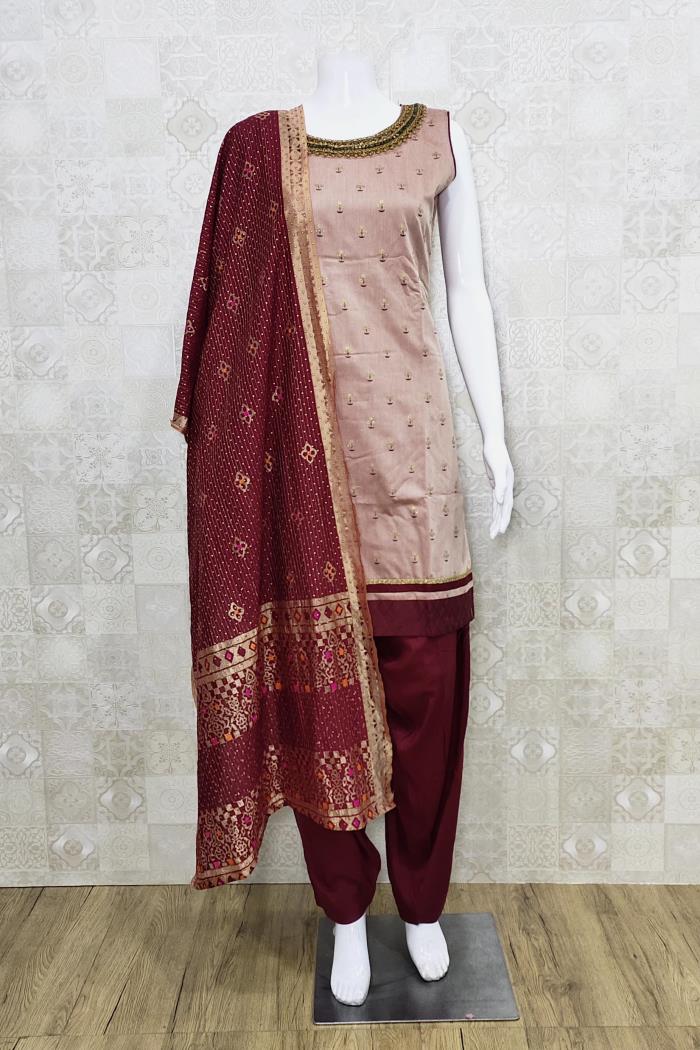 Peach Color Party Wear Patiyala Suit With Dupatta