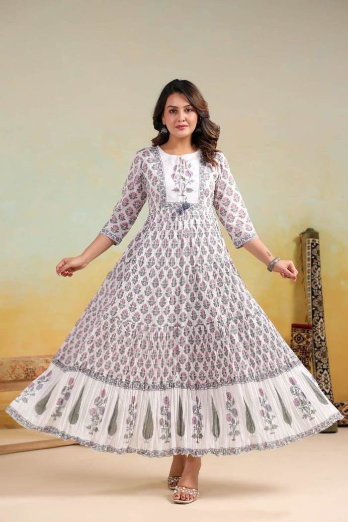 Kalamkari Print Mul cotton Gown style kurti