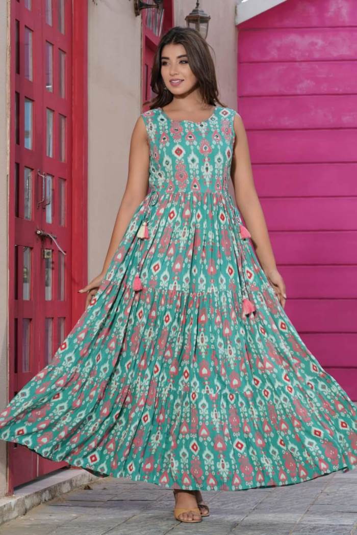 Green Color Party Wear Gown Kurti