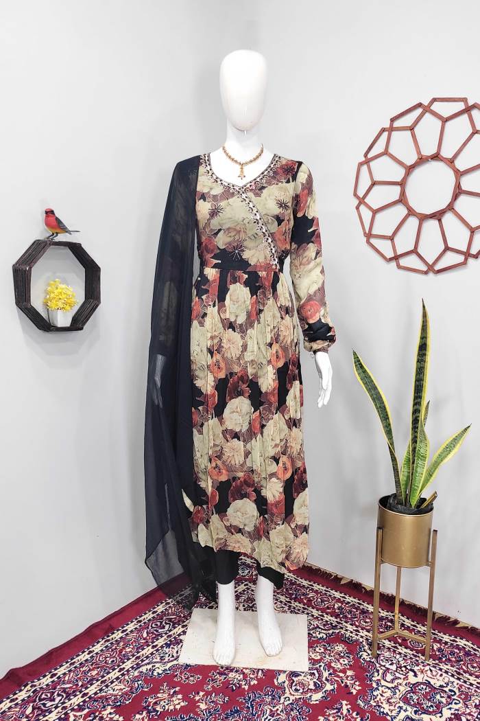Black Color Casual Wear Designer Kurti Set