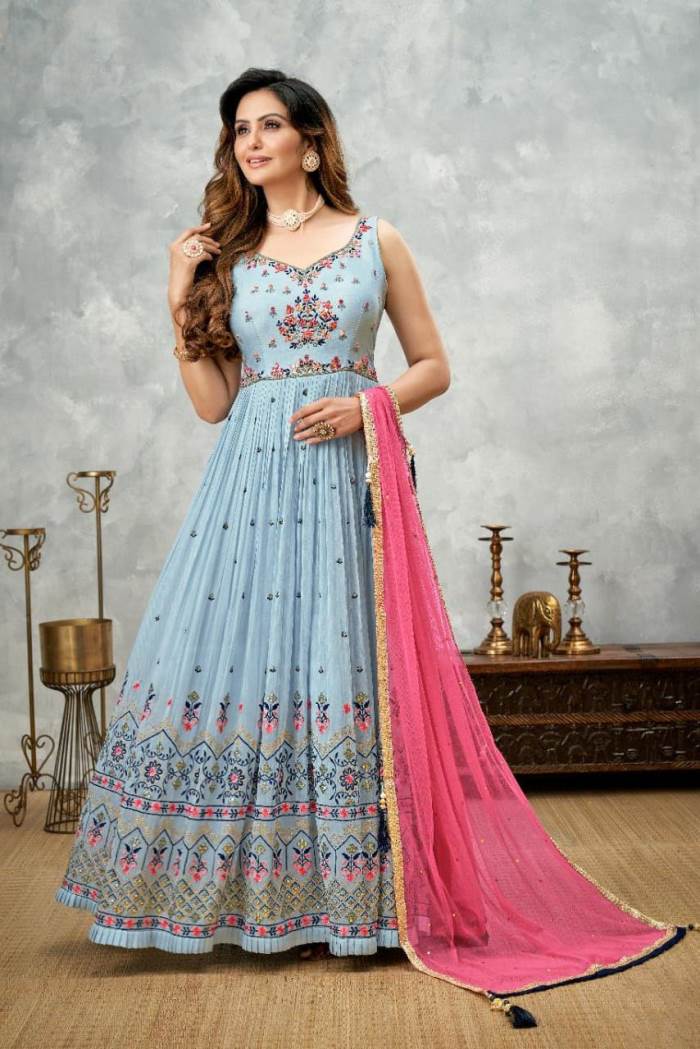 Sky Blue Color Party Wear ReadyMade Designer Gown