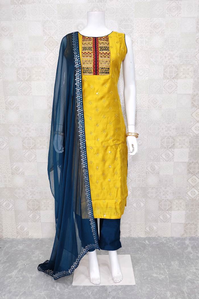 Mustard Color Party Wear Indo Western Plazo Suit