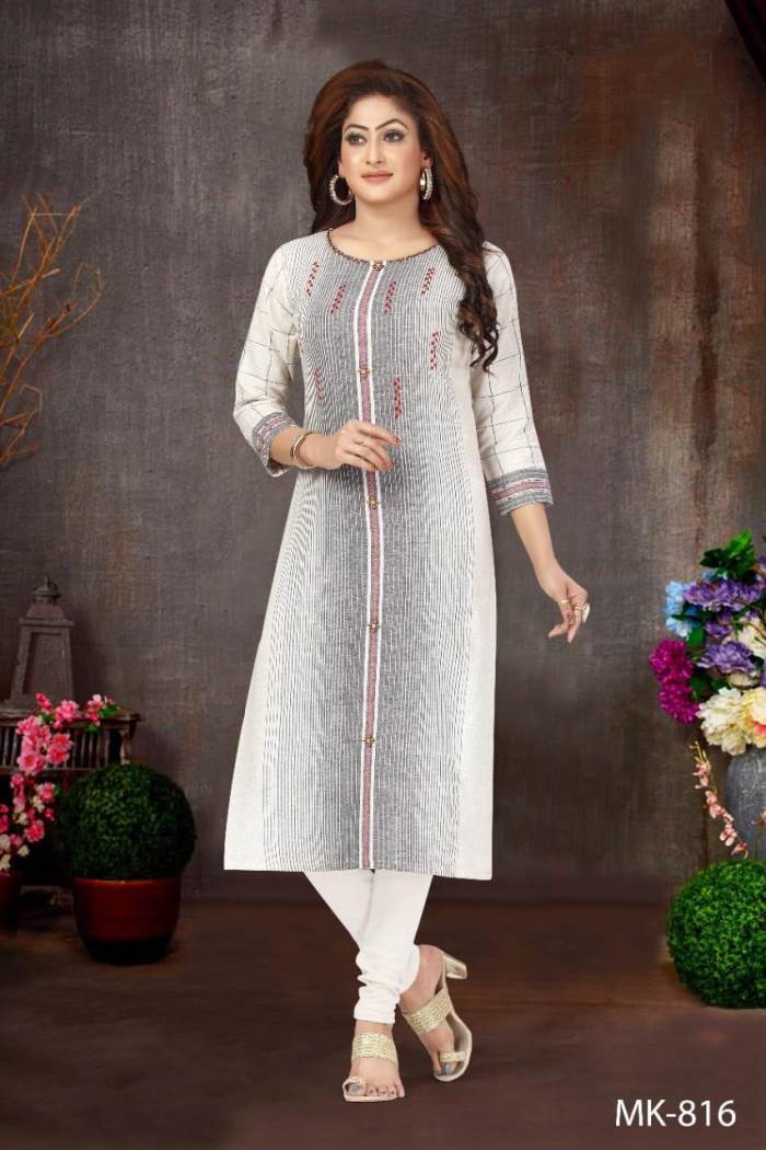 Cream Color Casual Wear Straight Kurti