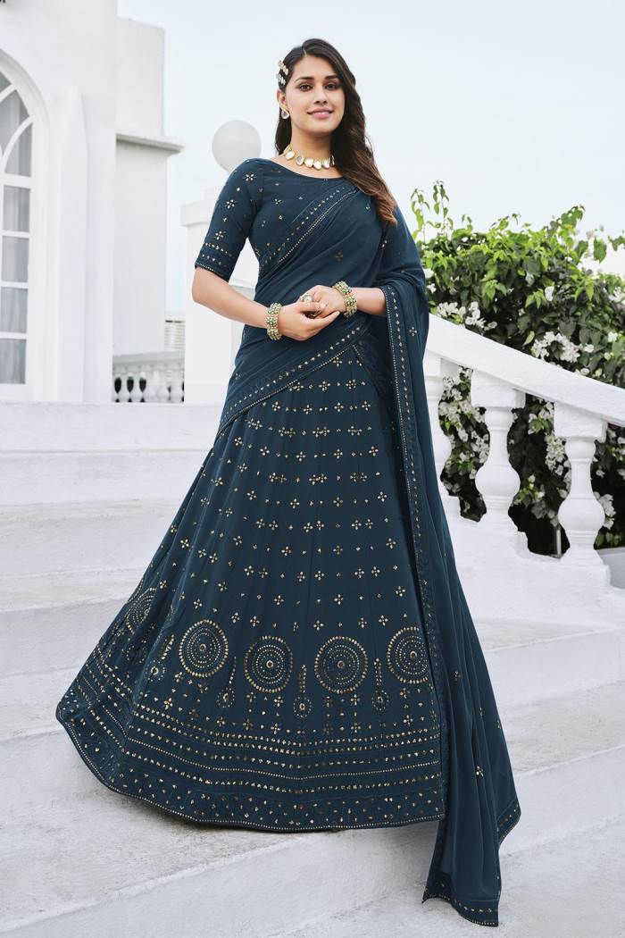 Peacock Blue Color Wedding Collection Designer Semi-Stich Lehenga Choli