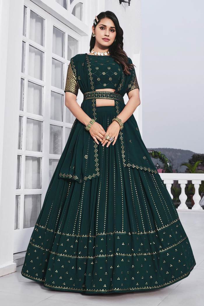Bottel Green Color Wedding Collection Designer Semi-Stich Lehenga Choli