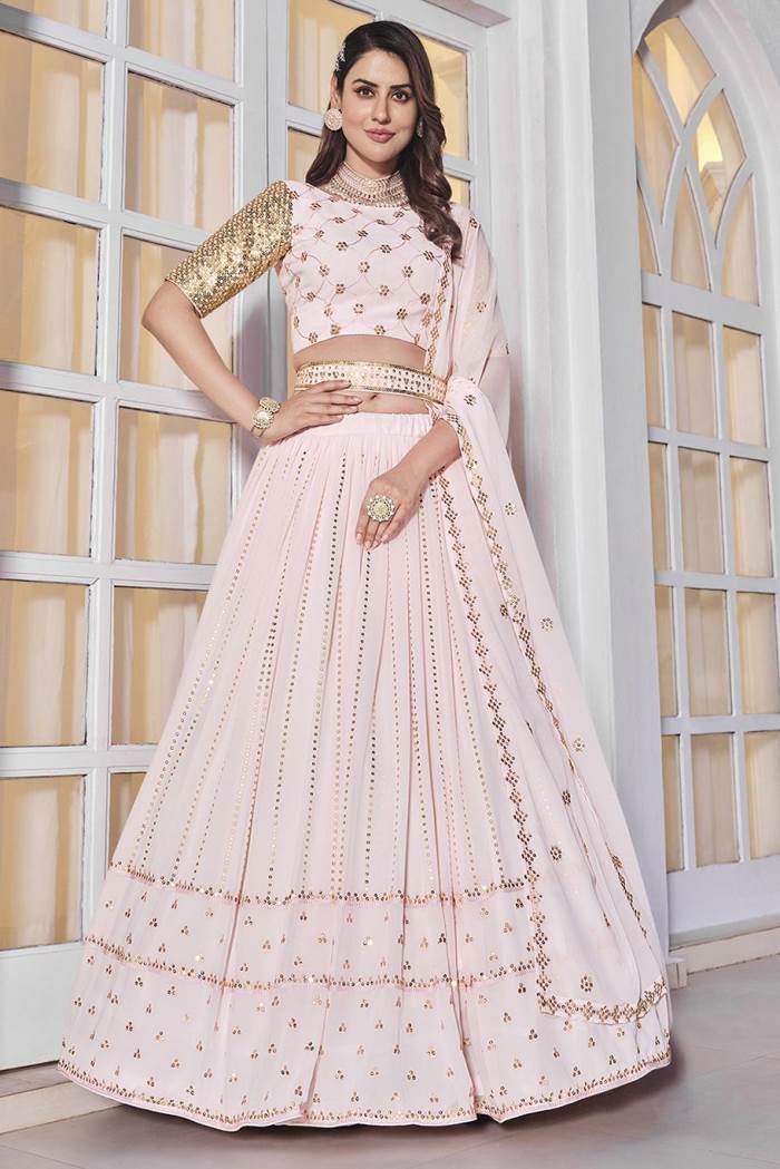 Light Pink Color Wedding Collection Designer Semi-Stich Lehenga Choli With Belt