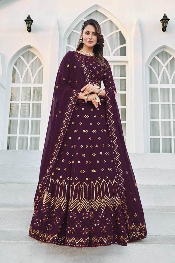 Wine Color Wedding Collection Designer Semi-Stich Lehenga Choli