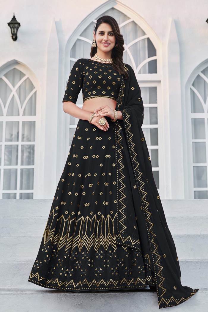 Navy Blue Color Wedding Collection Designer Semi-Stich Lehenga Choli