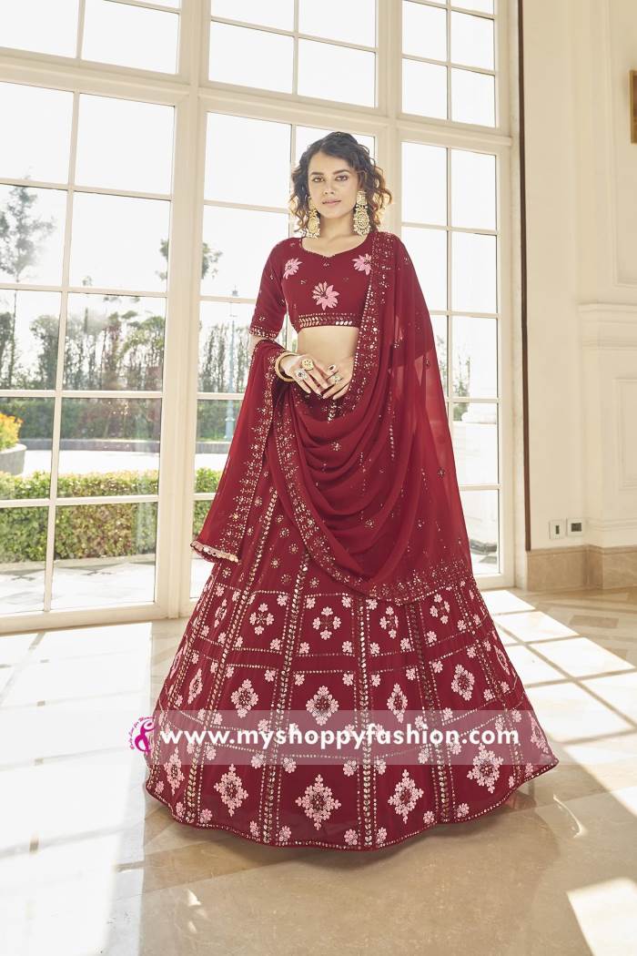 Red Color Wedding Collection Semi-stitched Lehenga Choli