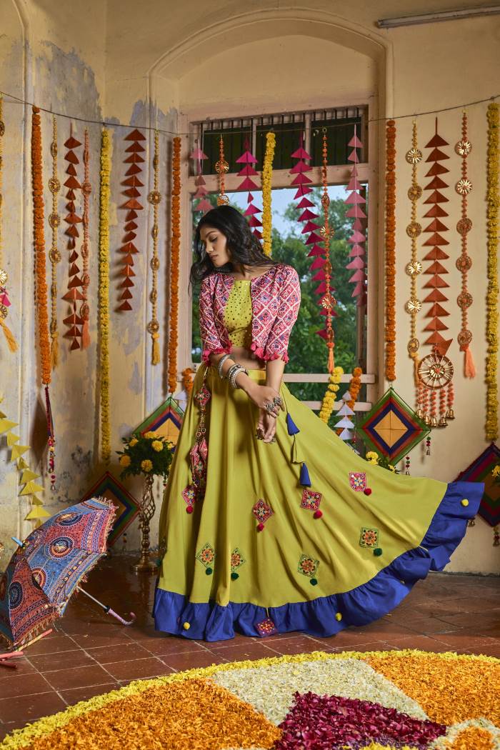 Green Color Navratri Collection Chaniya Choli With Koti
