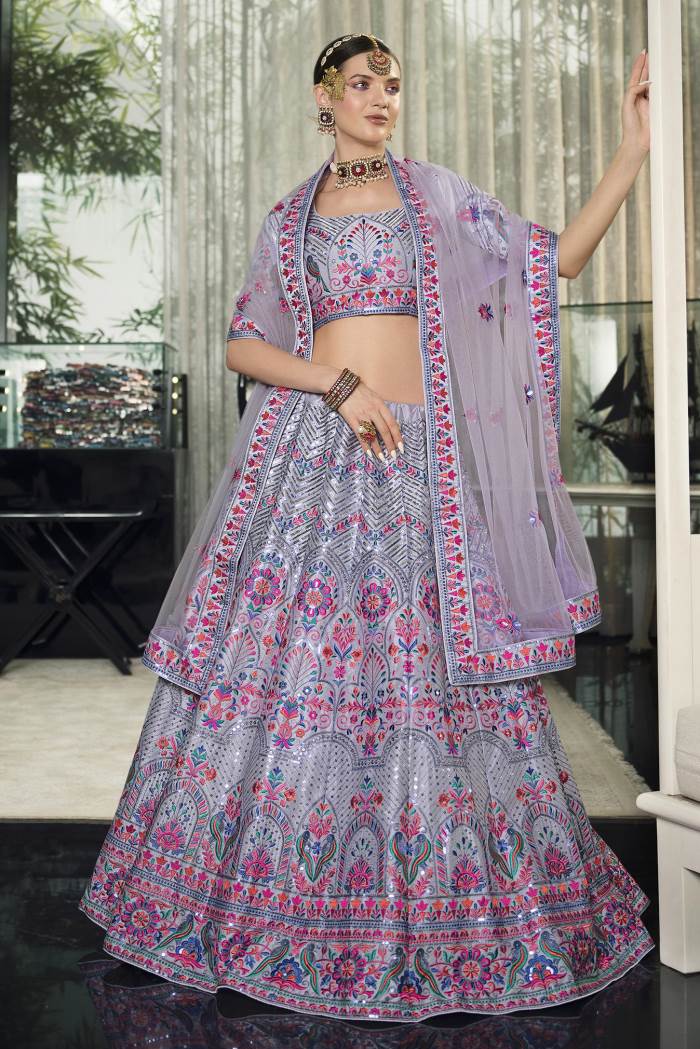 Violet Color Wedding Wear Designer Semi-Stitched Lehenga Choli