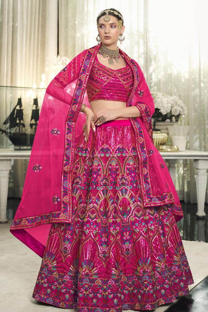Deep Pink color Wedding Wear Designer Semi-Stitched Lehenga Choli