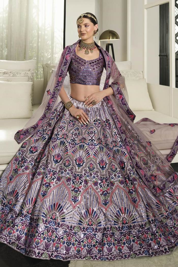  Dusty Purple Color wedding Wear Designer Semi-Stitched Lehenga Choli