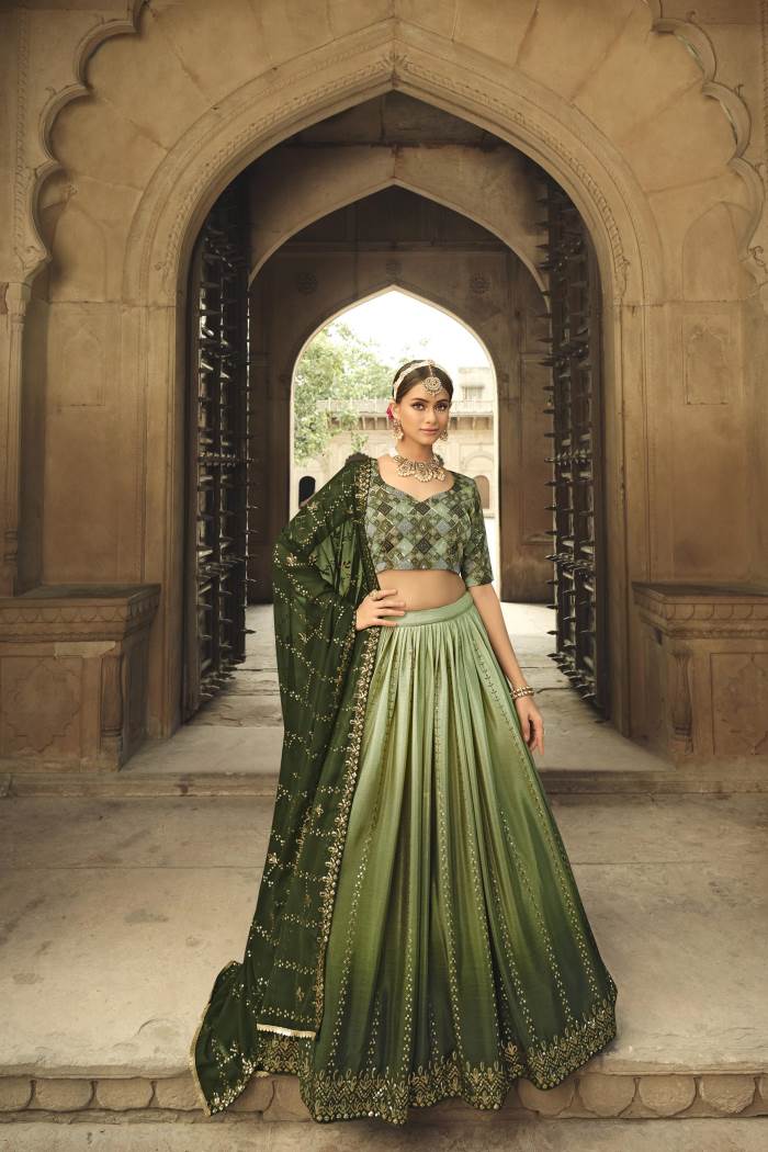 Pista olive Green Wedding Wear Designer Semi-Stitched Lehenga Choli