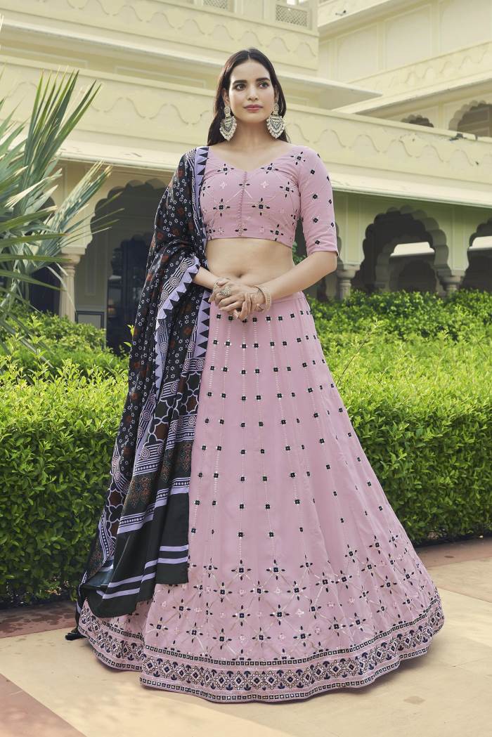 Dusty Pink Color Wedding Wear Designer Semi-Stitched Lehenga Choli