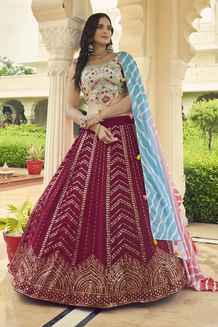 Pink Sky Color Wedding Wear Designer Semi-Stitched Lehenga Choli