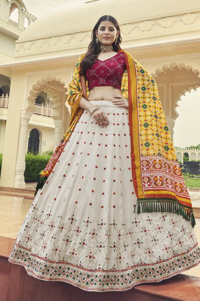 Rani White Color Wedding Wear Designer semi-stitched Lehenga Choli