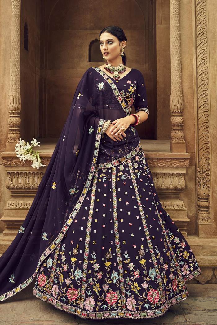 Purple Color Wedding Wear Designer Semi-Stitched Lehenga Choli