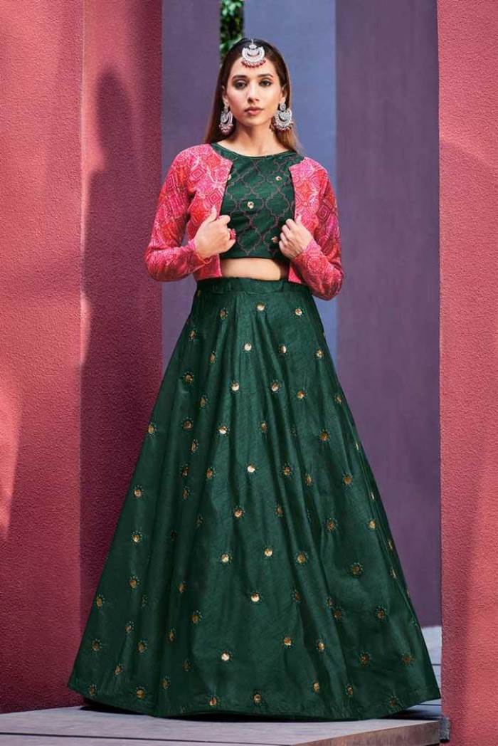 Green Color Wedding Wear Designer Semi-Stitched Lehenga Choli With Koti