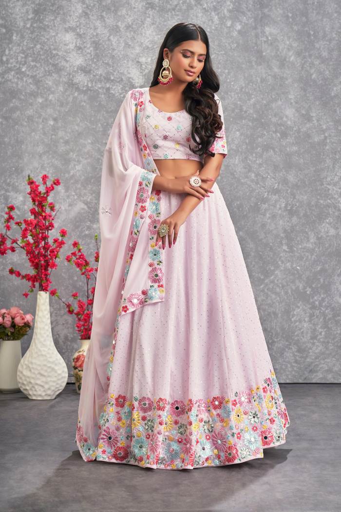 Pink Color Wedding Collection Designer Semi-Stich Lehenga Choli