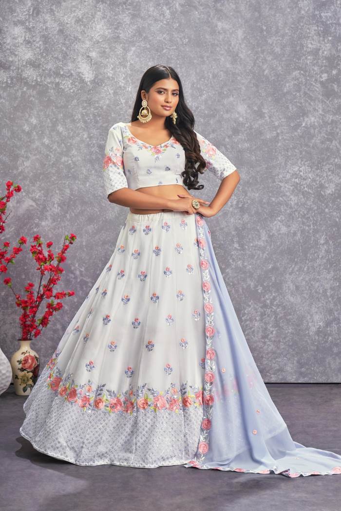 White Color Wedding Collection Designer Semi-Stich Lehenga Choli