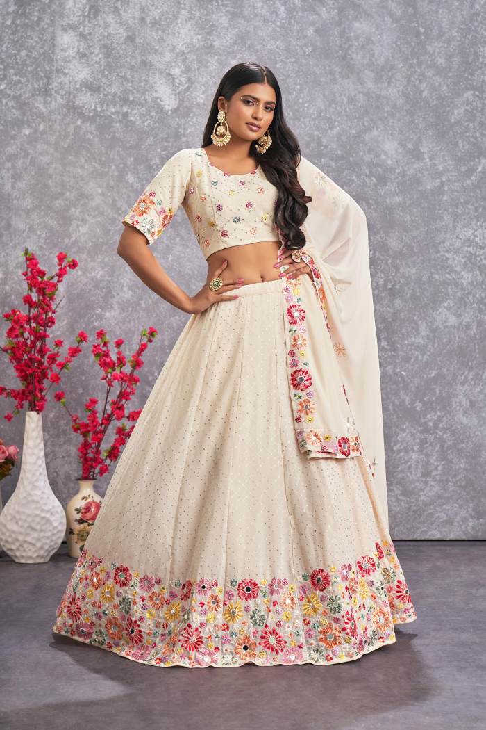 Beige Color Wedding Collection Designer Semi-Stich Lehenga Choli