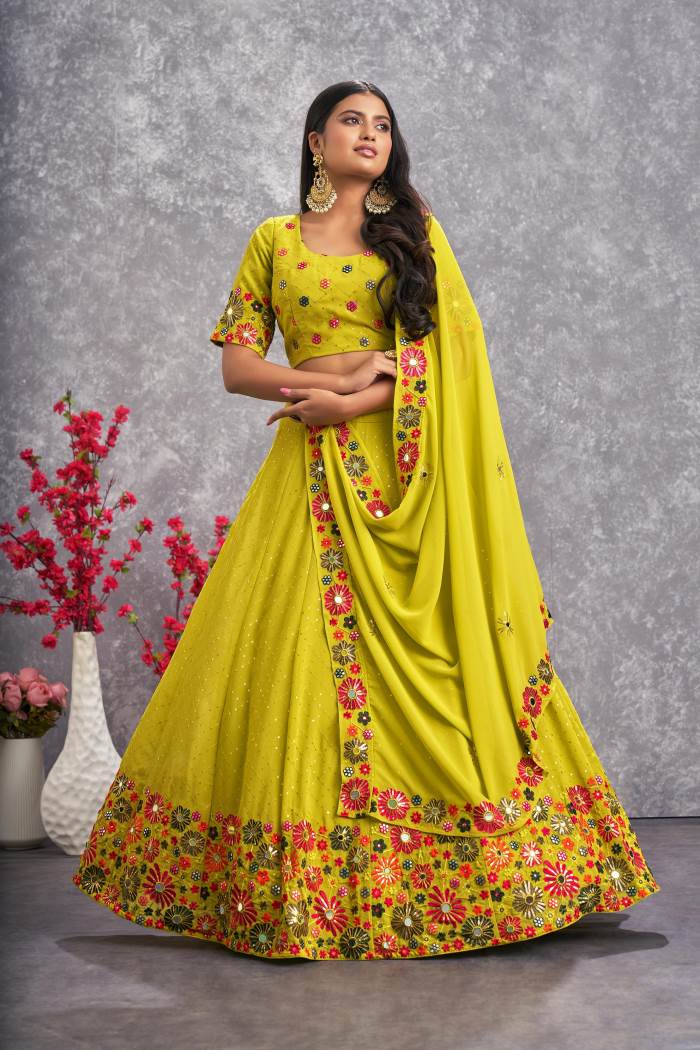 Flouracent Green Color Wedding Collection Designer Semi-Stich Lehenga Choli