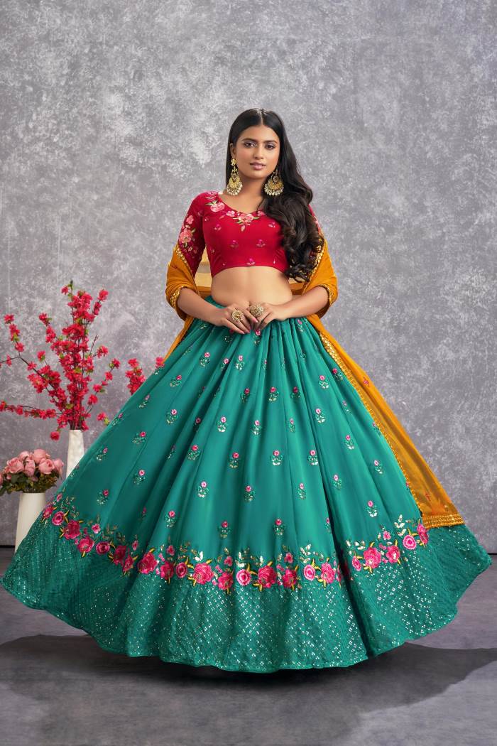 Blue Color Wedding Collection Designer Semi-Stich Lehenga Choli