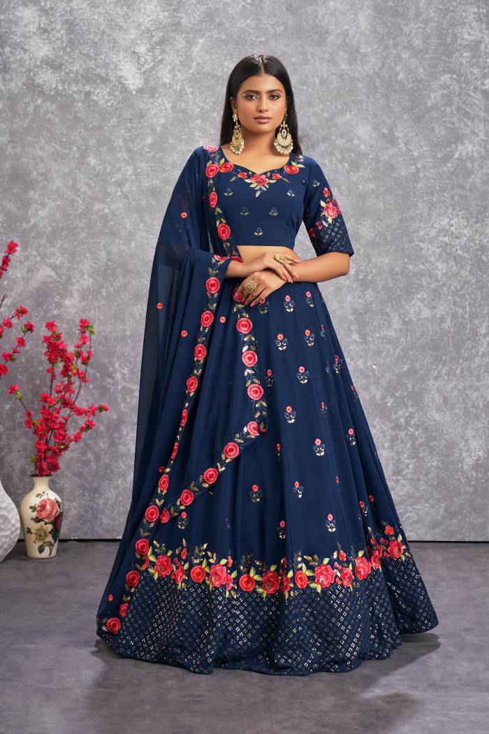 Teal Blue Color Wedding Collection Designer Semi-Stich Lehenga Choli