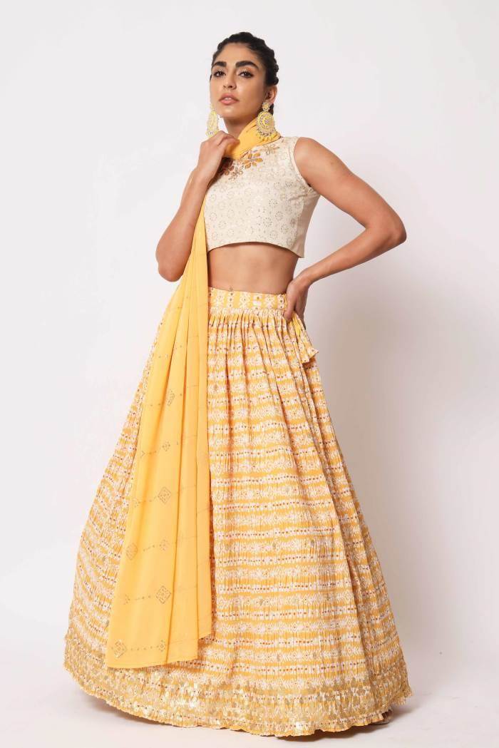 Yellow Color Wedding Collection Designer Semi-Stich Lehenga Choli