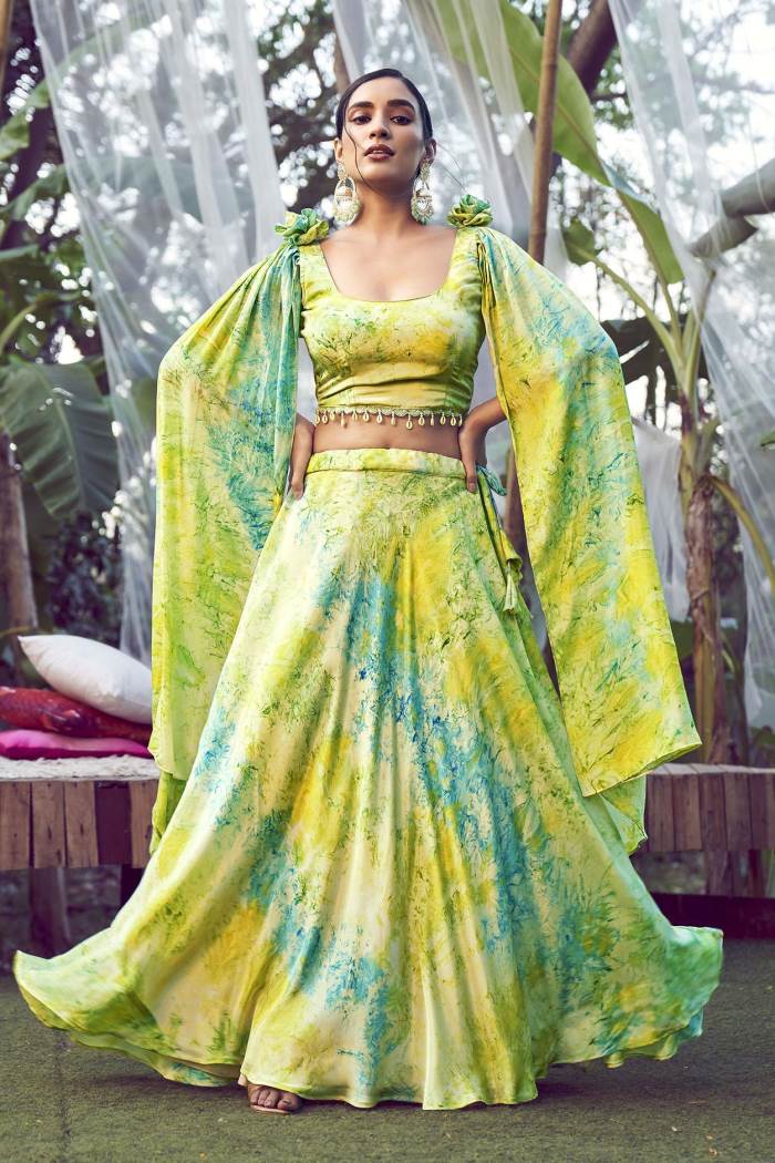 Fluroscent Green Color Party Wear Designer Lehenga Choli