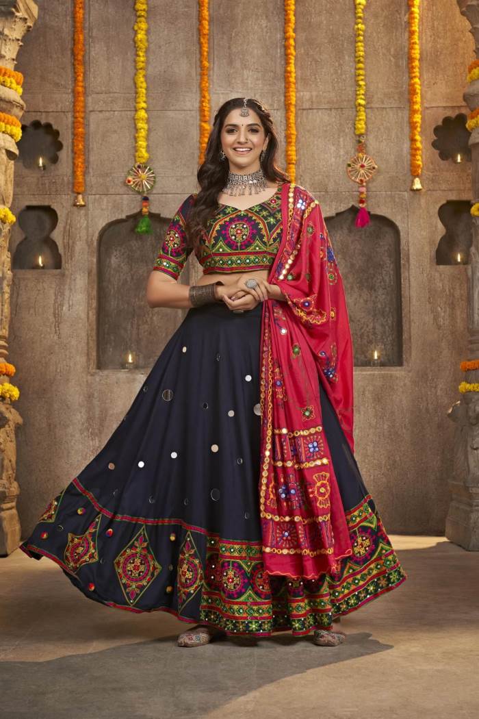 Navy Color Navratri Collection Designer Semi-Stich Lehenga Choli