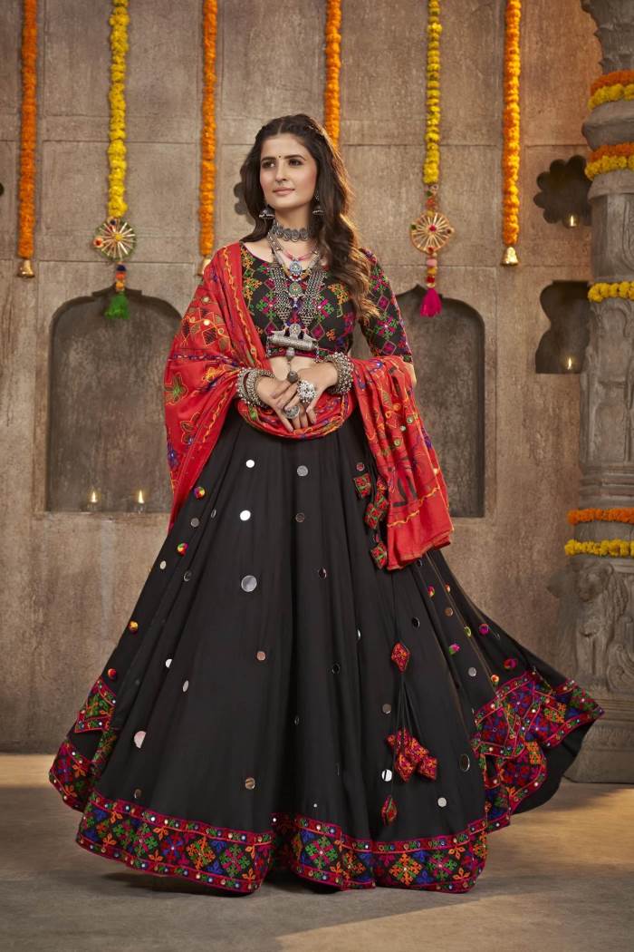 Black Color Navratri Collection Designer Semi-Stich Lehenga Choli