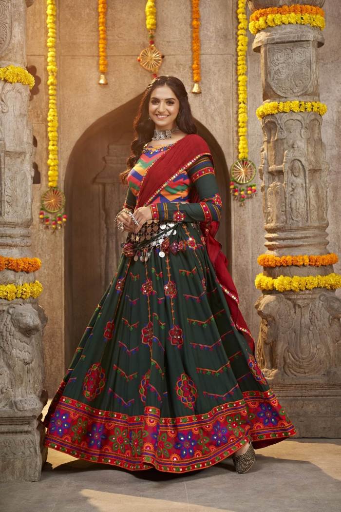 Green Color Navratri Collection Designer Semi-Stich Lehenga Choli
