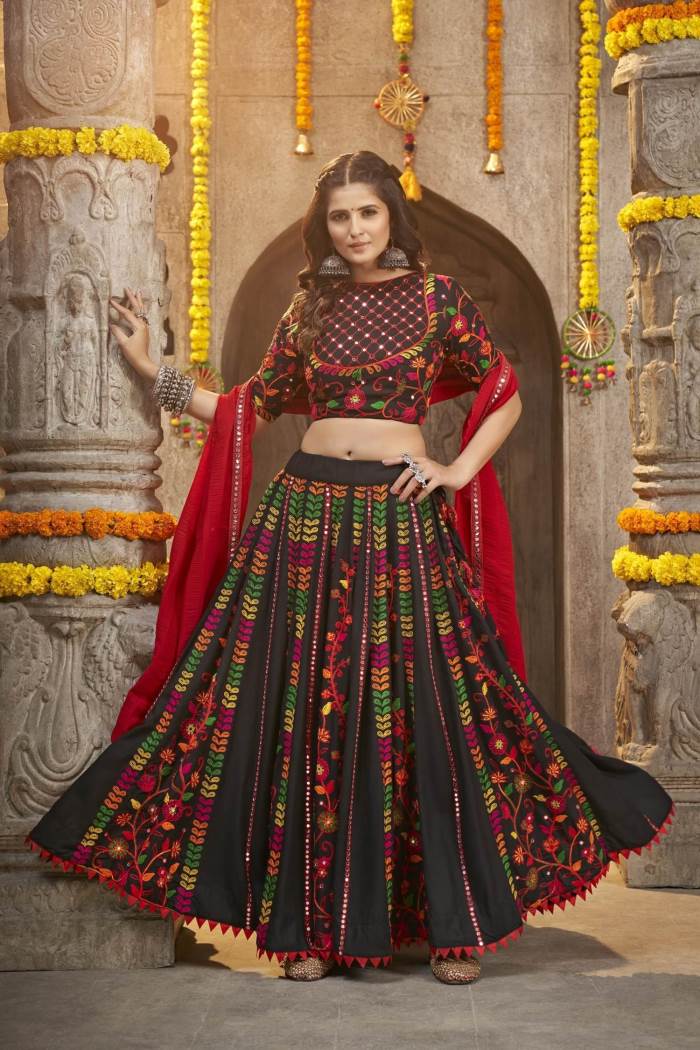 Black Color Navratri Collection Designer Semi-Stich Lehenga Choli