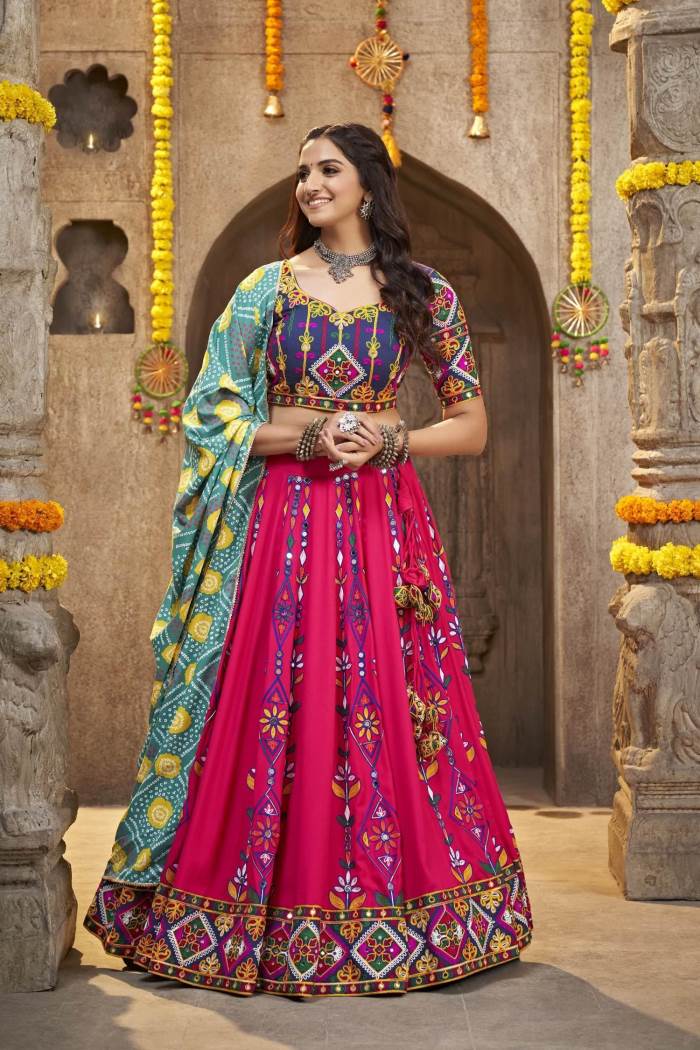 Pink Color Navratri Collection Designer Semi-Stich Lehenga Choli