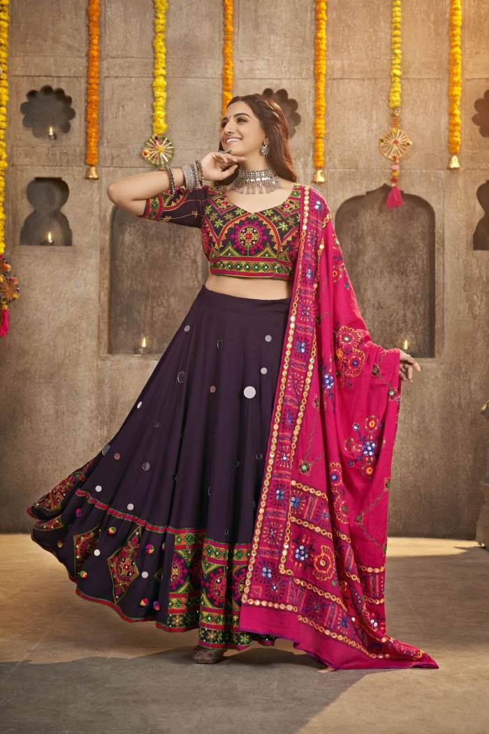 Wine Color Navratri Collection Designer Semi-Stich Lehenga Choli