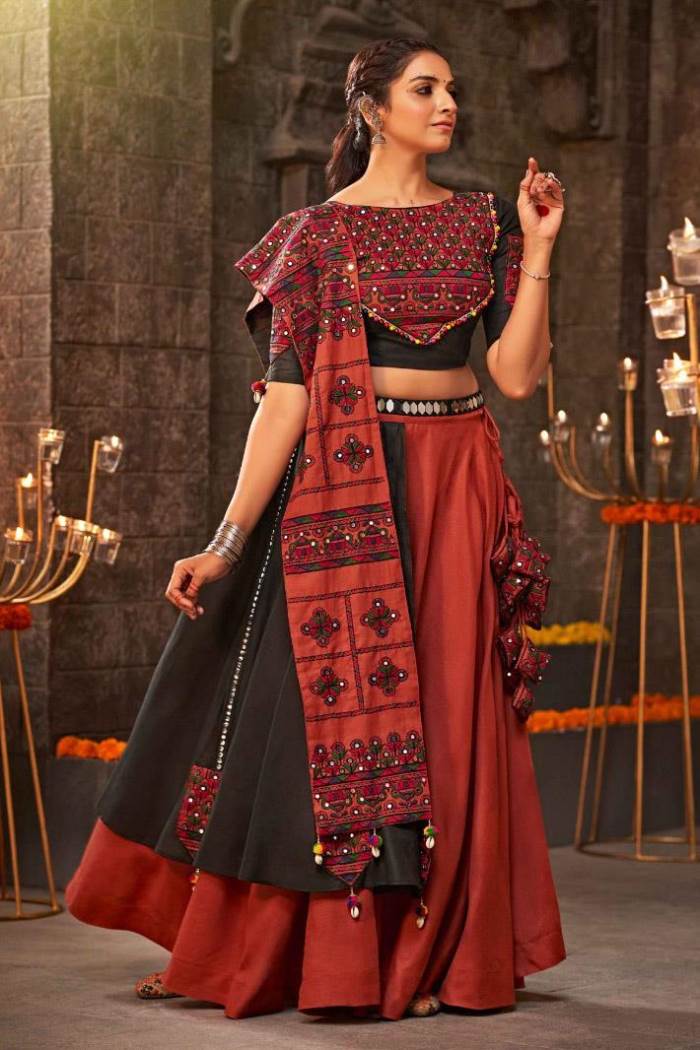 Orange Color Navratri Collection Designer Semi-Stich Lehenga Choli