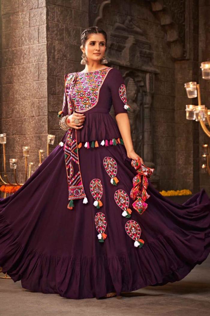 Purple Color Navratri Collection Designer Semi-Stich Lehenga Choli